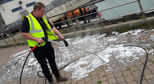 Eco friendly hot foam weedkiller in action