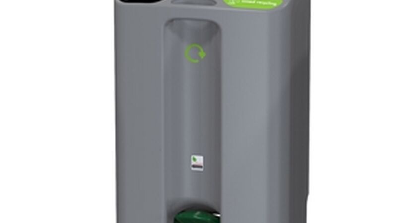 Office recycling bin combines style with convenience