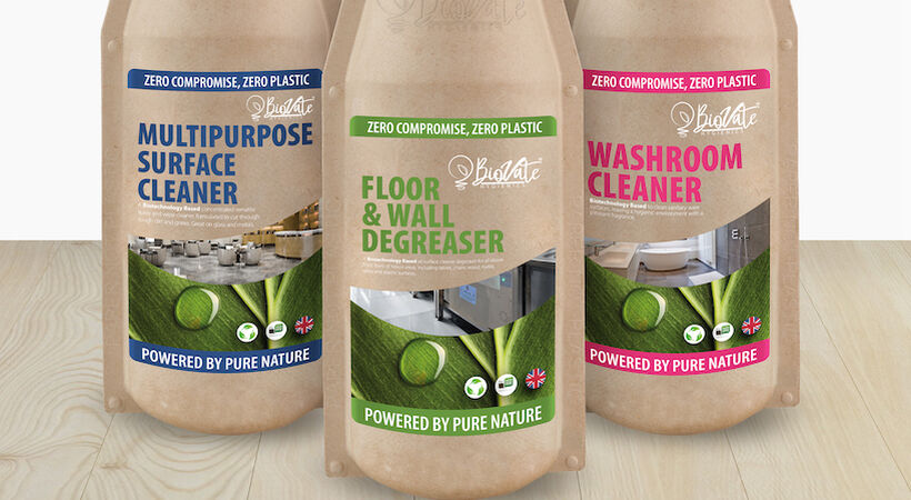Plastic free bottles for commercial cleaning products