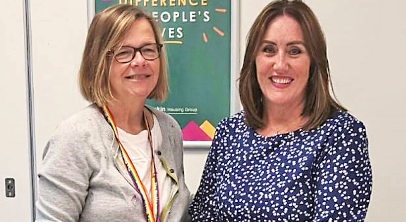 Prime Facility MD, Corina Dennis, signing the contract with Janet Lycett, director of business solutions at Wrekin Housing.
